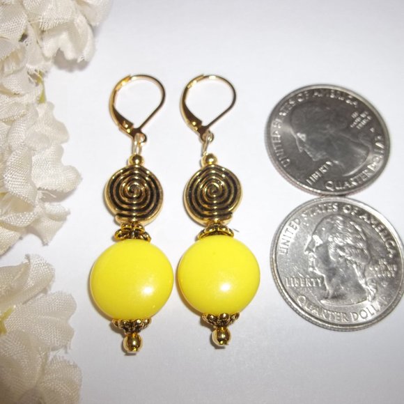 Yellow & Gold Beaded Handmade Earring Set NWT 6487 - Picture 3 of 10